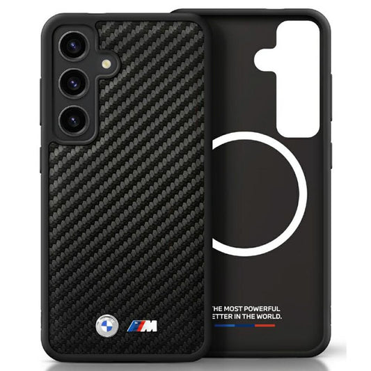 Capa BMW de couro carbono MagSafe para Samsung Galaxy S25 preta