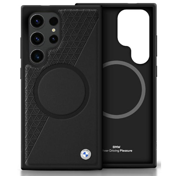 Capa BMW de couro com meia textura MagSafe para Samsung Galaxy S25 Ultra preta