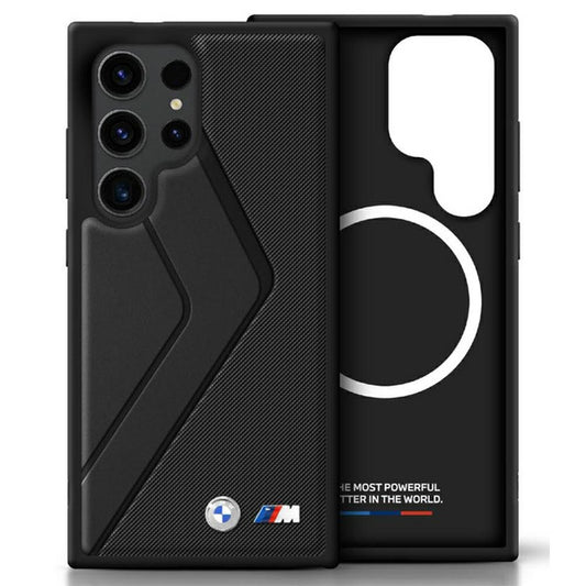 Capa BMW de couro com listras largas MagSafe para Samsung Galaxy S25 Ultra preta
