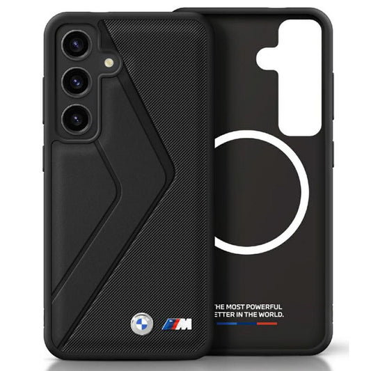 Capa BMW de couro com listras largas MagSafe para Samsung Galaxy S25 preta