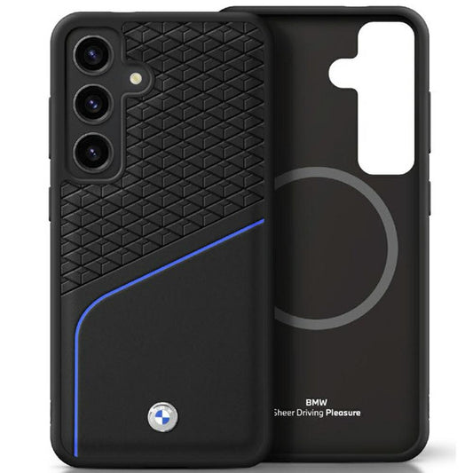 Capa BMW de couro texturizado e liso MagSafe para Samsung Galaxy S25 preta