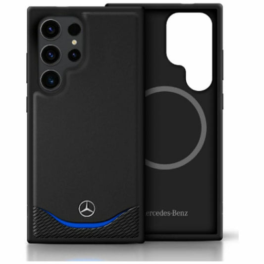 Capa couro curva azul horizontal MagSafe Galaxy S25 Ultra – Preta