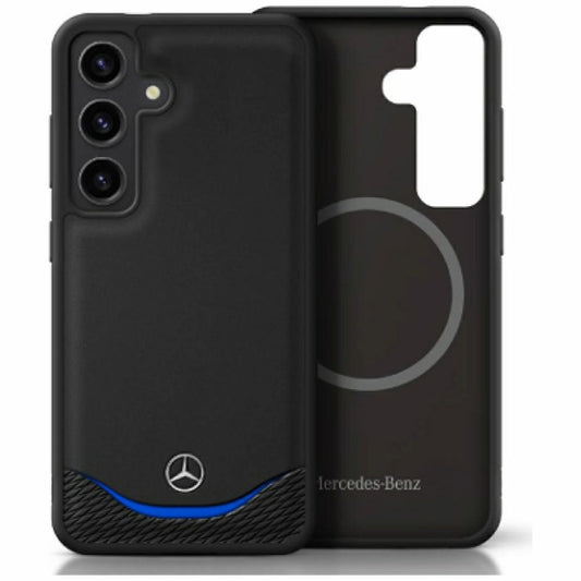 Capa couro curva azul horizontal MagSafe Galaxy S25 – Preta