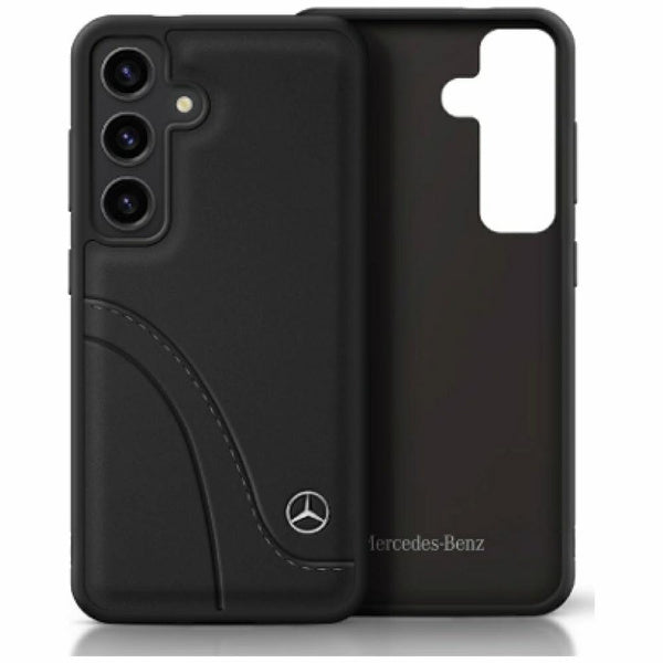 Capa couro costuras curvas Galaxy S25 – Preta