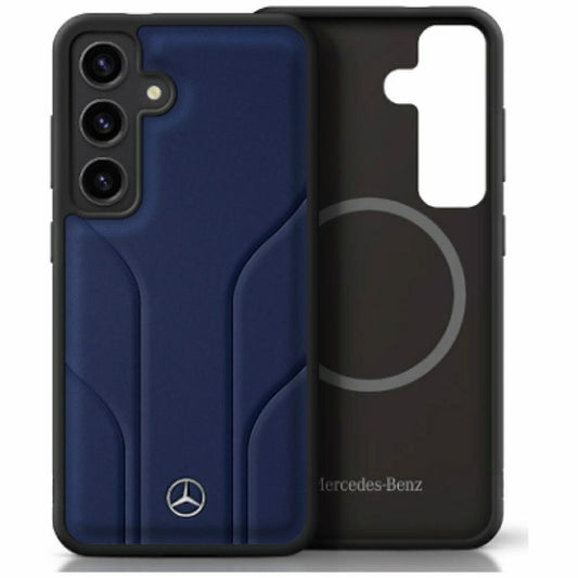 Capa couro linhas em relevo MagSafe Galaxy S25 – Azul