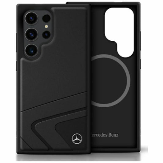 Capa couro curvas horizontais em relevo MagSafe Galaxy S25 Ultra – Preta