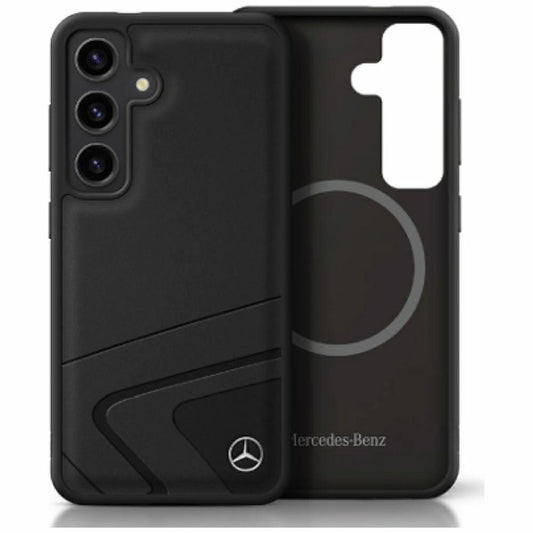 Capa couro curvas horizontais em relevo MagSafe Galaxy S25 – Preta