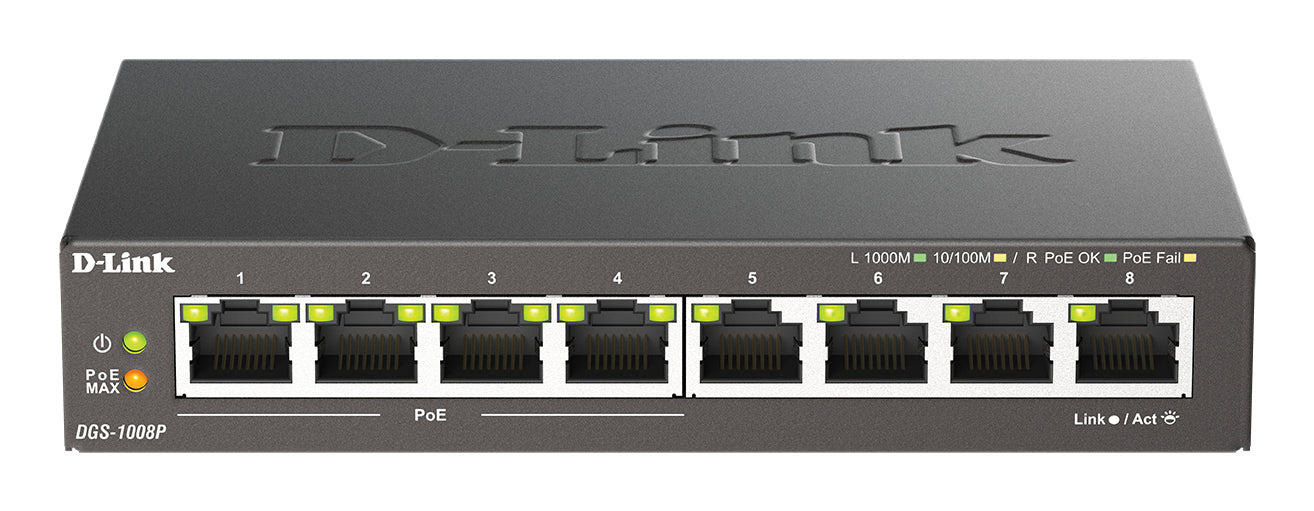 Switch de Rede D-Link DGS-1008P 8xGB 4xPoE
