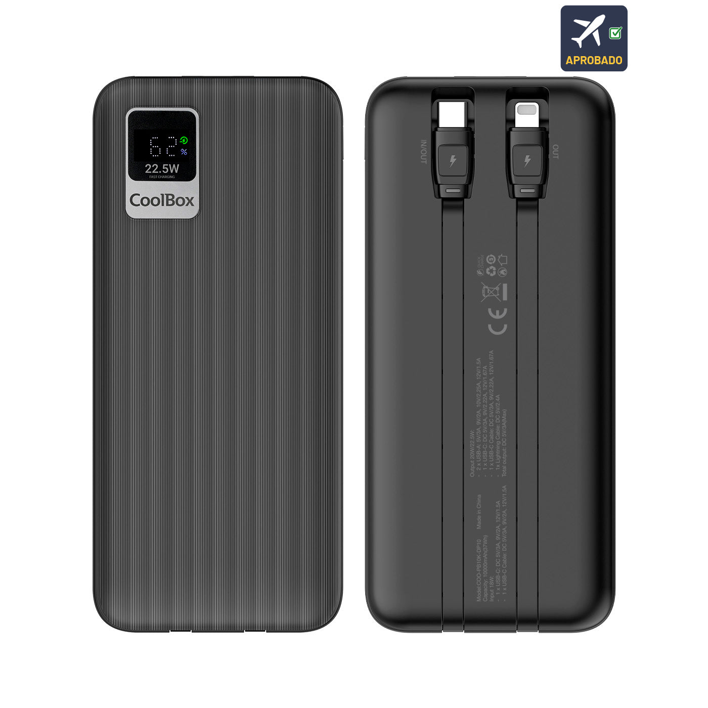 Powerbank CoolBox DP10 10000MAH LCD Preto Carg Ráp