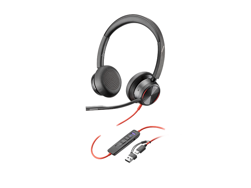 Auscultadores HP Poly Blackwire 8225 Stereo certificado para Microsoft Teams USB-C +USB-C/A Adaptador