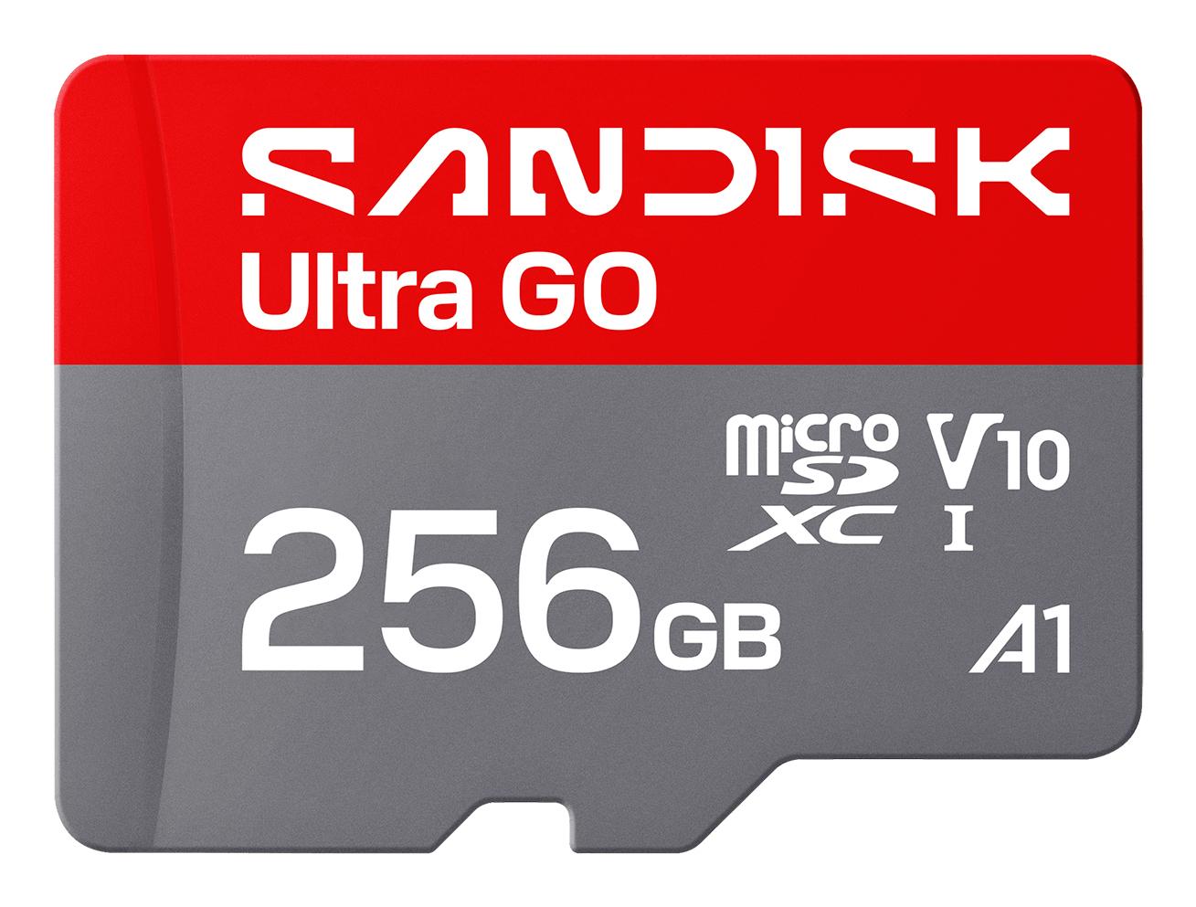 Cartão de Memória SanDisk Micro Cartão SD Ultra GO 256GB / SDSQUGN-256G-GN6MN cinzento, vermelho