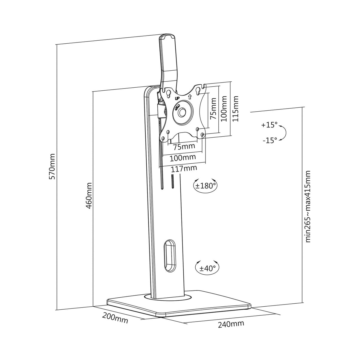 Suporte para monitor de secretária DT32TSR-063/ Girar/ Inclinar/Amarrar 7kg