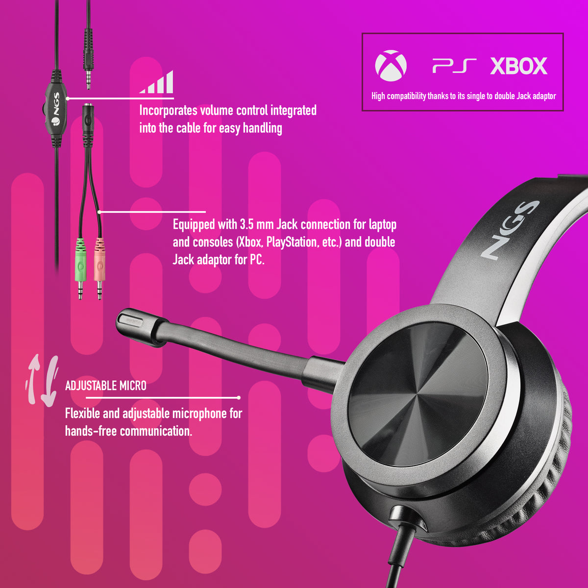 Auscultadores NGS AURICULAR com MICROFONO AJUST JACK MSX11PRO - imagem 7