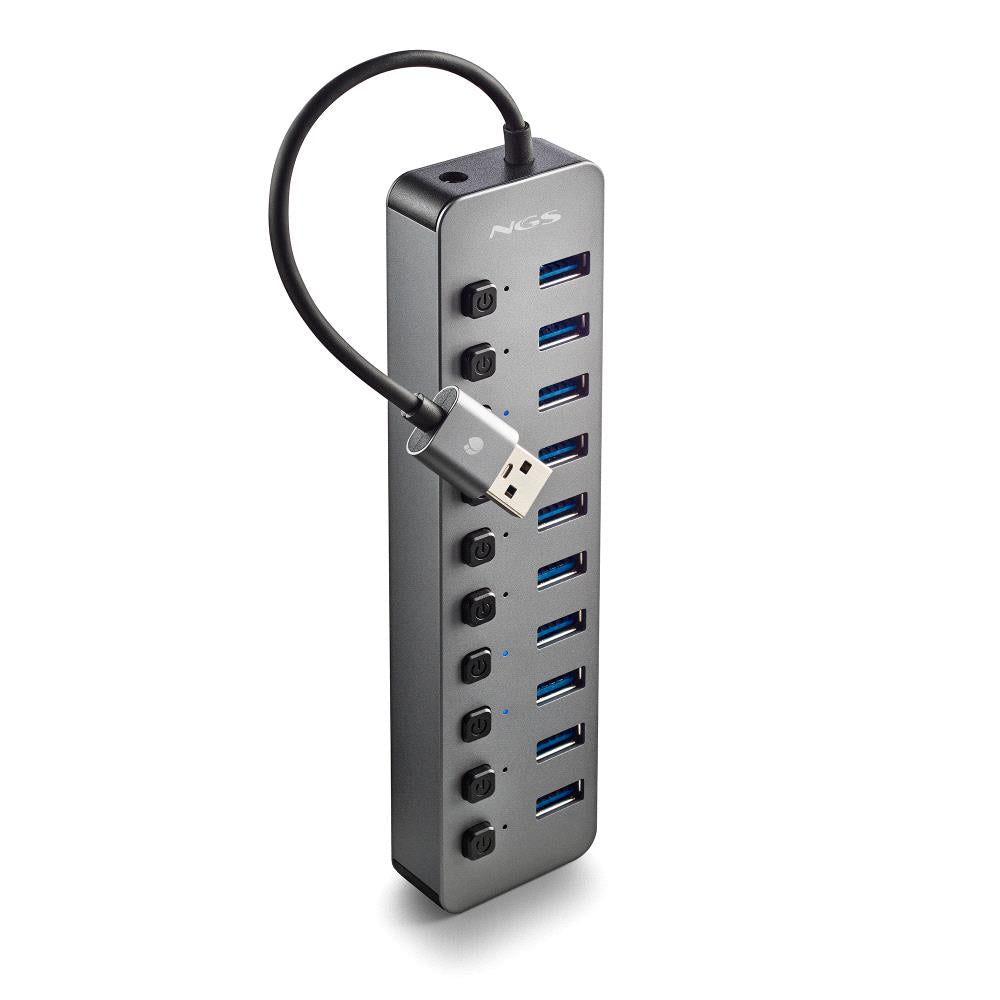 Hub USB NGS IHUB10/ 10xUSB 3.0/ Cinzento
