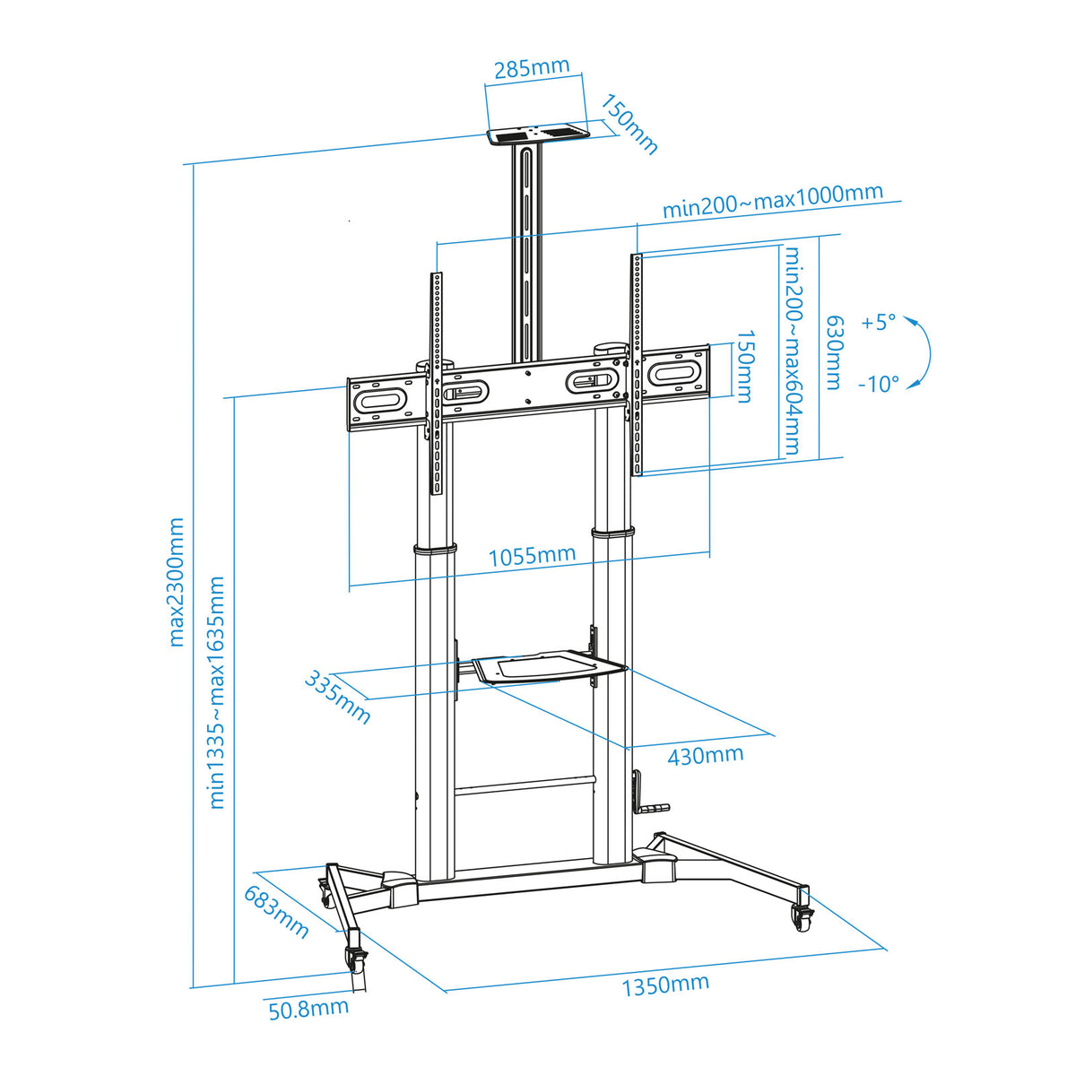 Tooq FS20400HM-B Soporte suelo 60"-100" regulable - imagem 8