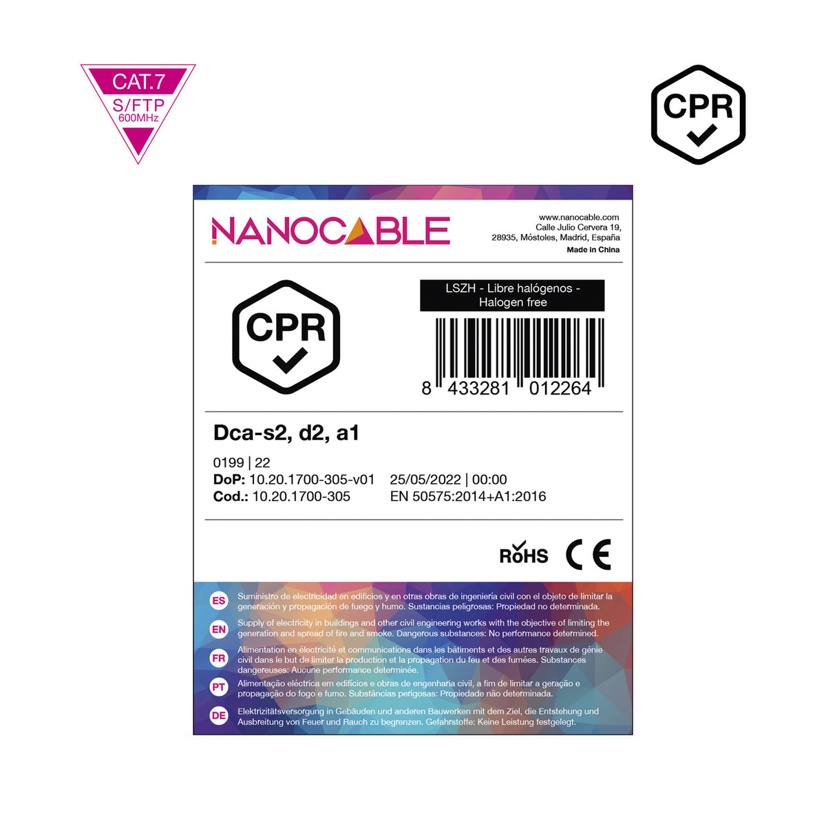 Cabo de Rede Nanocable Cabo vermelho CAT7 CPR LSZH AWG23 305M - imagem 7