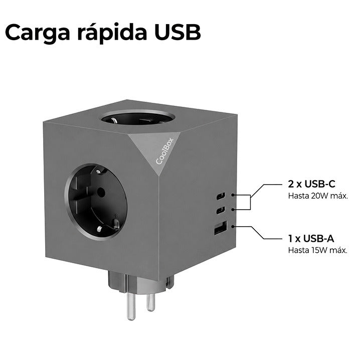 Coolbox CUBIK Base 3 Enchufes Carga USB C+A - imagem 8
