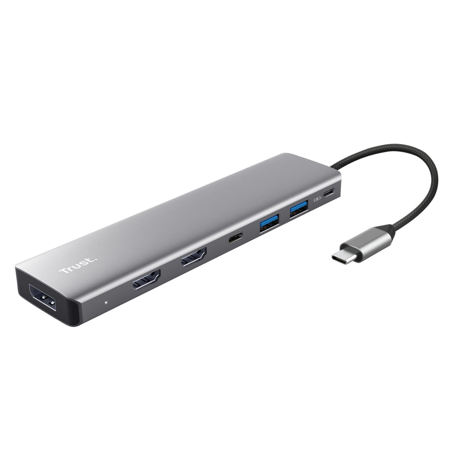 Docking USB Tipo-C Trust Dalyx/ 2xUSB/ 2xHDMI 4K/ 1xDisplayPort/ 1xUSB Tipo-C PD/ cinzento