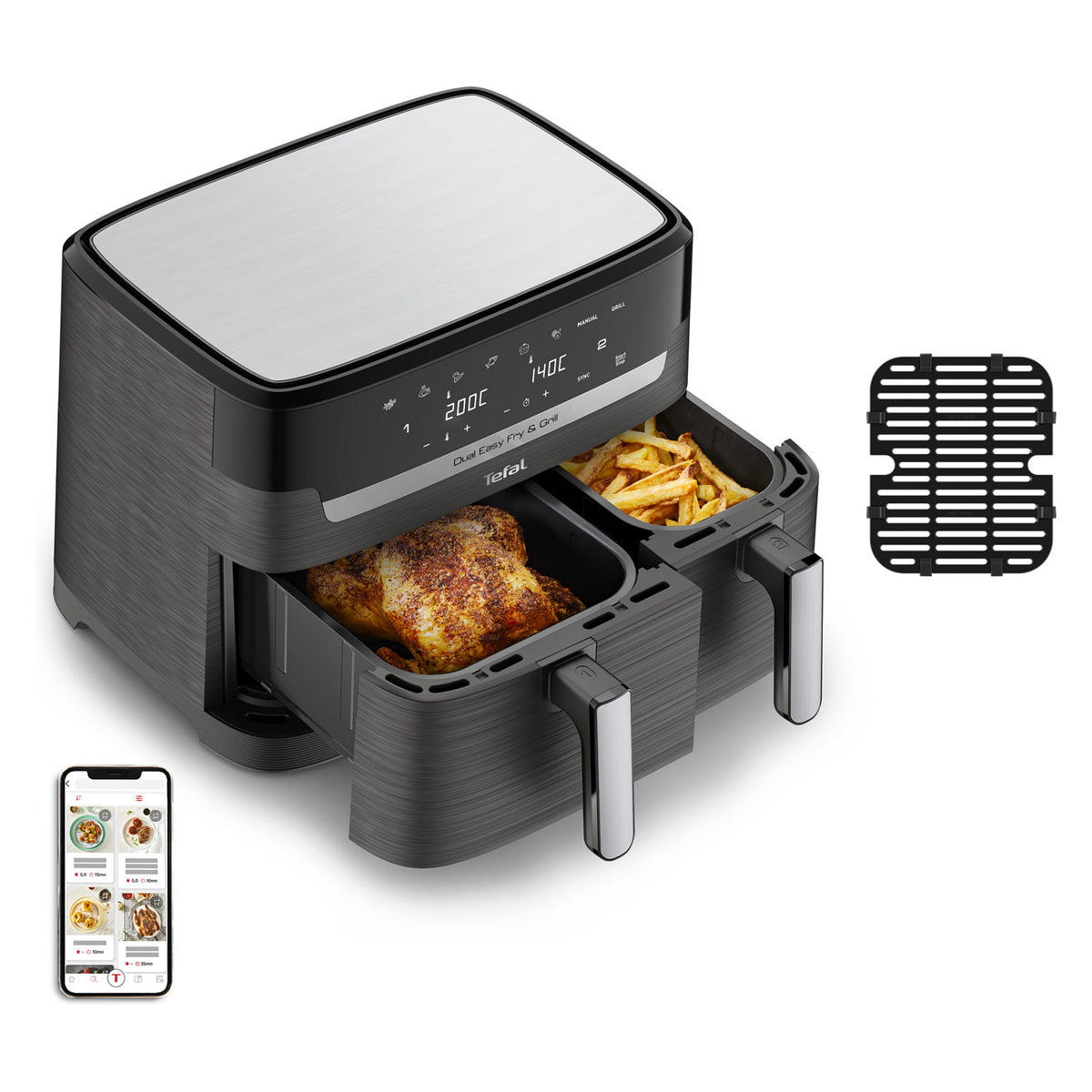 Fritadeira de Ar Tefal Dual Easy Fry & Grill EY905B 8,3 L Cinzento - Tefal