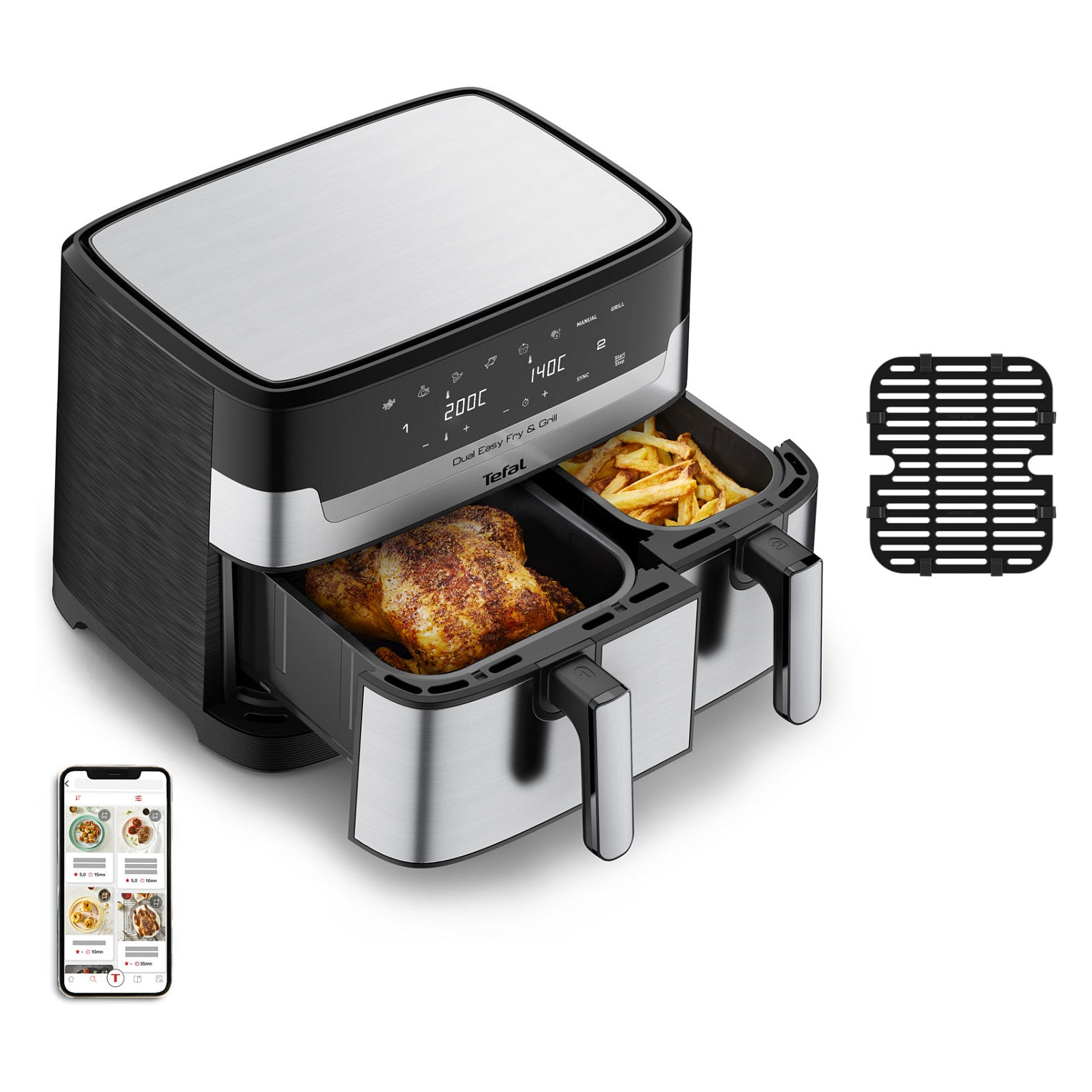 Fritadeira de Ar Tefal Dual Easy Fry & Grill EY905D 8,3 L Inox - Tefal