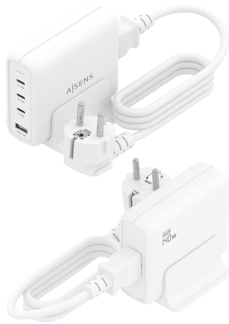 Carregador de secretária Aisens GaN ASCH-140W4P055-W/ 3xUSB Tipo-C/ 1xUSB/ 140W