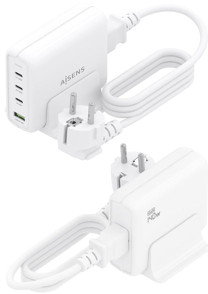Carregador de secretária Aisens GaN ASCH-140W4P055-W/ 3xUSB Tipo-C/ 1xUSB/ 140W