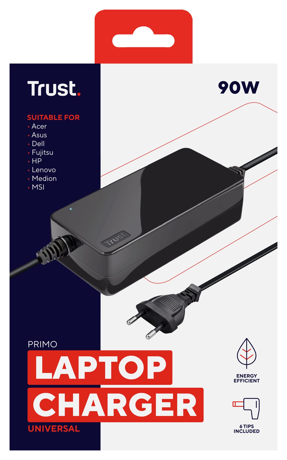 Carregador de portátil Universal Trust Primo 22142 / 90W/ automático / 6 conectores / 18-20V de tensão