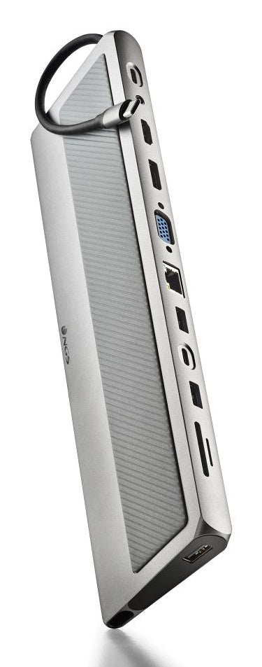 WonderDock 12 Pro USB Type-C NGS Card/ 3xUSB/ 2xHDMI 4K/ 1xVGA/ 1xRJ45/ 1xLector Docking/ 1xJack 3.5/ 1xUSB Type-C PD/ cinzento
