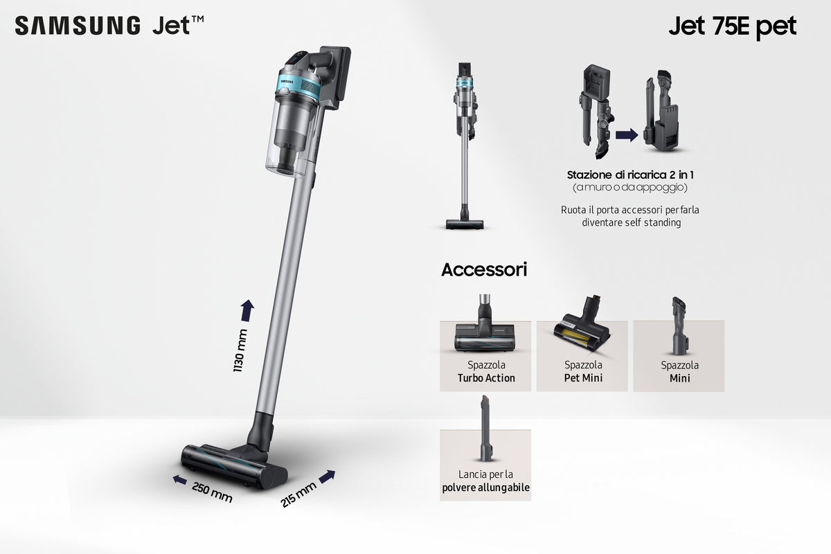 Aspirador Escoba com bateria Samsung Jet 75B Pet/ 550W/ autonomia 60 Min