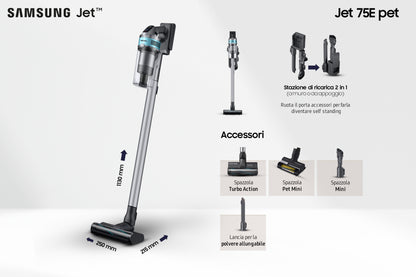 Aspirador Escoba com bateria Samsung Jet 75B Pet/ 550W/ autonomia 60 Min