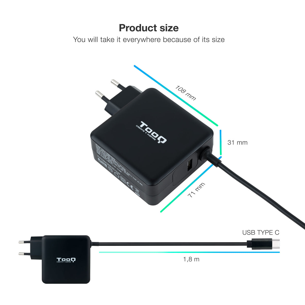 Carregador para Portátil Tooq conector USB-C 65W - imagem 7
