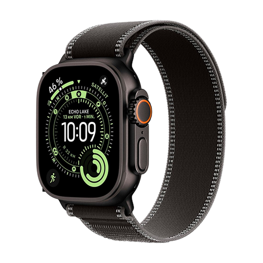 Apple Watch Ultra 3 LTE 49mm Caixa de Titânio Preto com Trail Loop Preta/Carvão - M/L