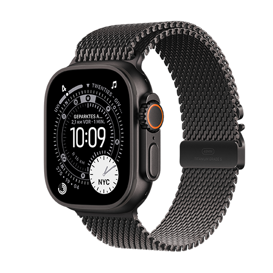 Apple Watch Ultra 3 LTE 49mm Caixa de Titânio Preto com bracelete Milanese de Titânio Preta - M