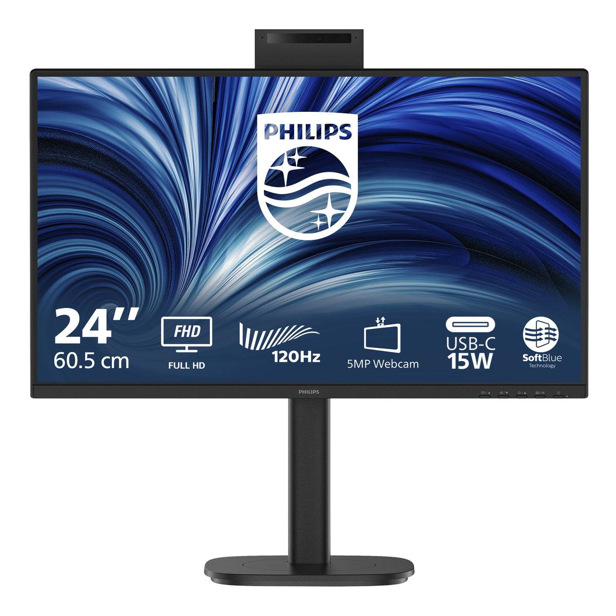 Monitor Profesional Philips 24B2N3200JH 23.8"/ Full HD/ Webcam/ Multimedia/ Regulable em altura/ preto