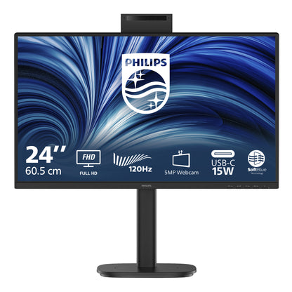 Monitor Profesional Philips 24B2N3200JH 23.8"/ Full HD/ Webcam/ Multimedia/ Regulable em altura/ preto