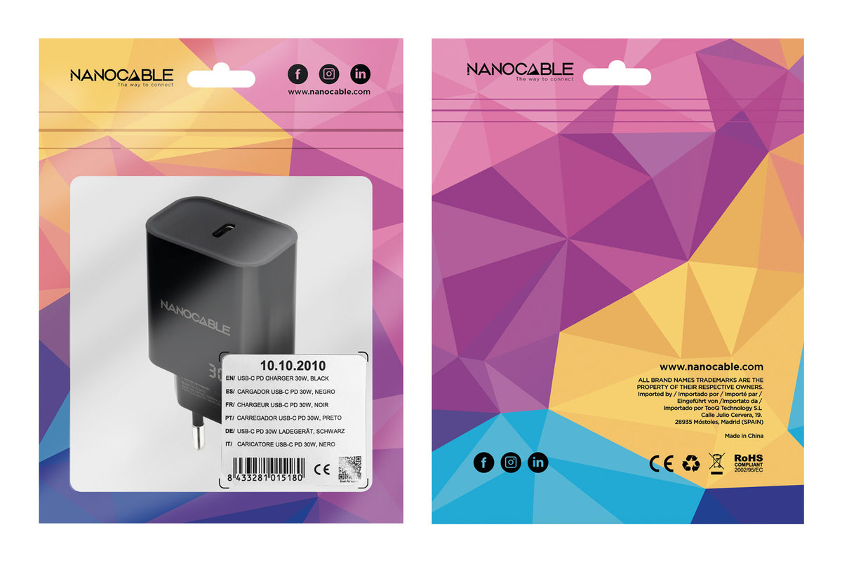 Carregador de Parede Nanocable USB-C PD 30W Preto - imagem 5