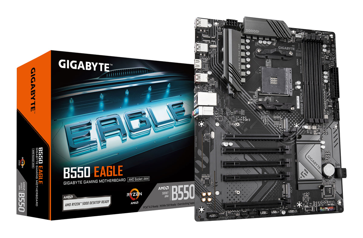 Placa-mãe Gigabyte B550 EAGLE - AMD Ryzen 5000 G-Série CPUs, 10+3+1 fases VRM, até 3200MHz DDR4, 1xPCIe 4.0 +