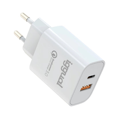 iggual Carregador doble USB QC3.0 + tipo C PD 20W