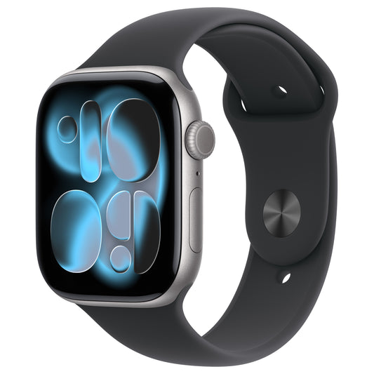 Apple Watch S11 Alumínio LTE 46 mm Cinza-Especial (Pulseira desportiva preta) – P/M