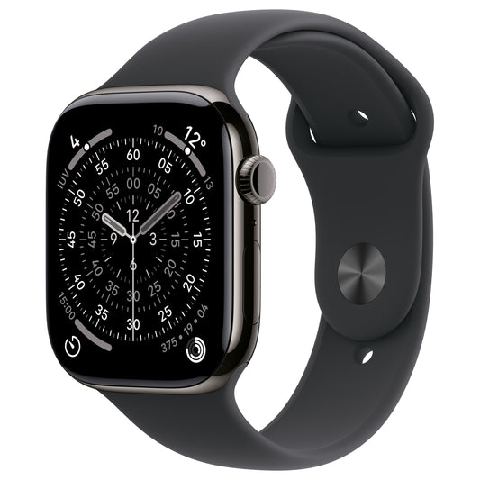 Apple Watch S11 Titânio Cinza-Ardósia LTE 46 mm (Pulseira desportiva preta) – P/M