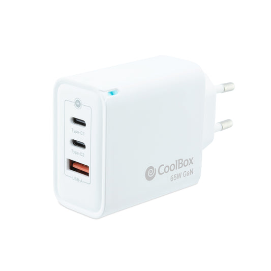 Coolbox Carregador Parede GAN 65W USB-C/USB-C/USB-A