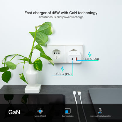 Carregador de Parede Tooq GAN USB-C/PD+USB-A/QC 45W - imagem 7