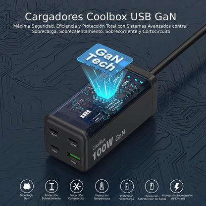 Carregador para Portátil CoolBox Estación Carga USB 100W Gan C+C+C+A S.Mesa - imagem 7
