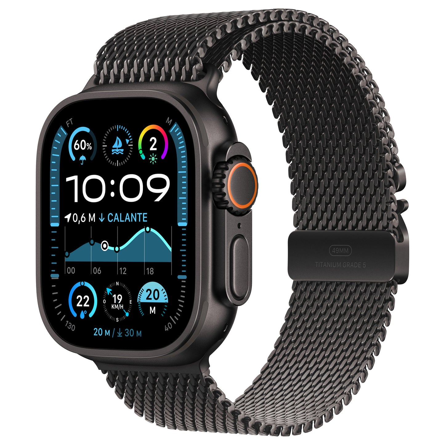 Apple Watch Ultra 2 GPS + LTE 49mm Titânio Preto com bracelete Milanese Titânio Preta - S