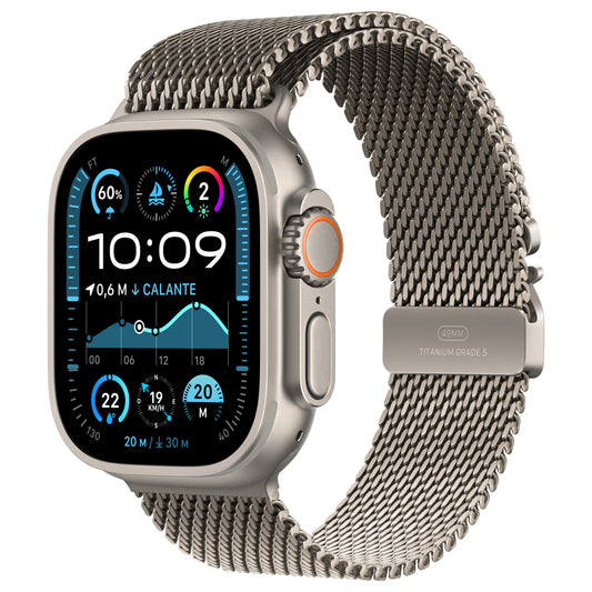Apple Watch Ultra 2 GPS + LTE 49 mm Caixa de Titânio Natural com Pulseira Milanesa de Titânio Natural – M