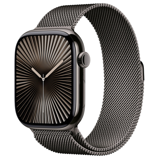 Apple Watch Series 10 GPS + LTE 46 mm Caixa de Titânio Cinza-Ardósia com Pulseira Milanesa cinza-ardósia – P/M