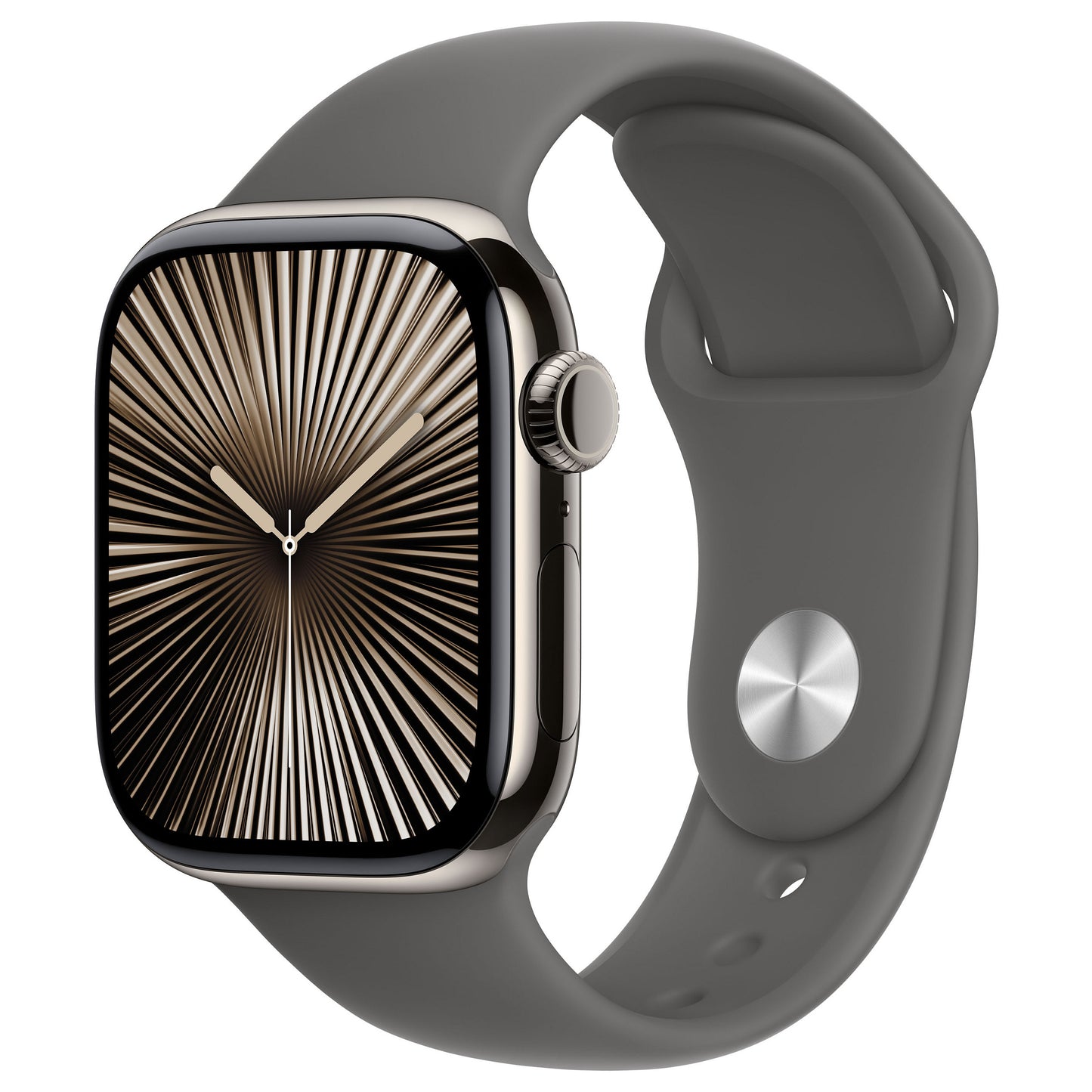 Apple Watch Series 10 GPS + Cellular 42 mm Caixa em Titânio Natural com Bracelete Desportiva Cinzento-pedra – S/M