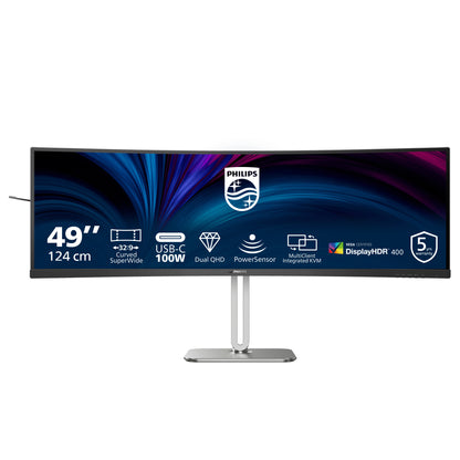 Monitor Profesional Ultrapanorámico Curvo Philips 49B2U5900C 49"/ Dual QHD/ Multimedia/ Regulable em altura/ preto e prateado