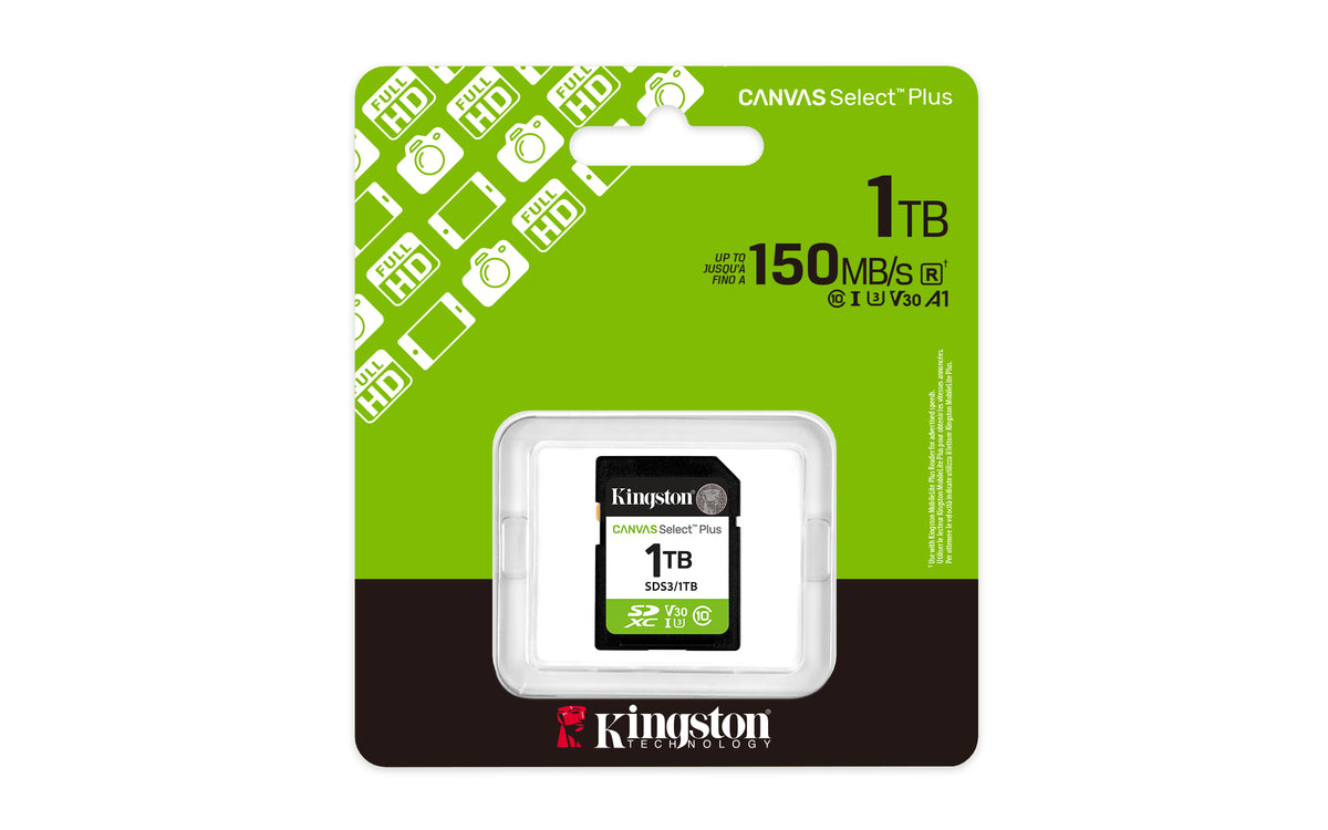 Memory RAM Kingston CANVAS Select Plus 1TB SD XC/ Classe 10/ 150MBs Cartão de Memória