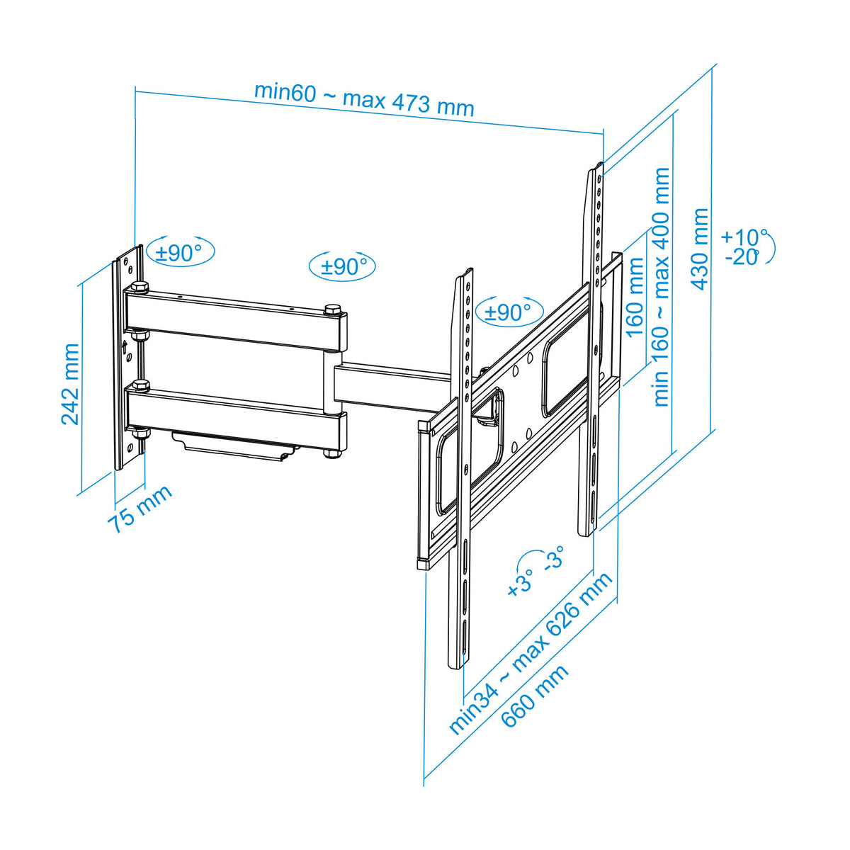 Suporte TV Tooq LP6070TN-B Incl/Girat. 37" a 70" - imagem 10